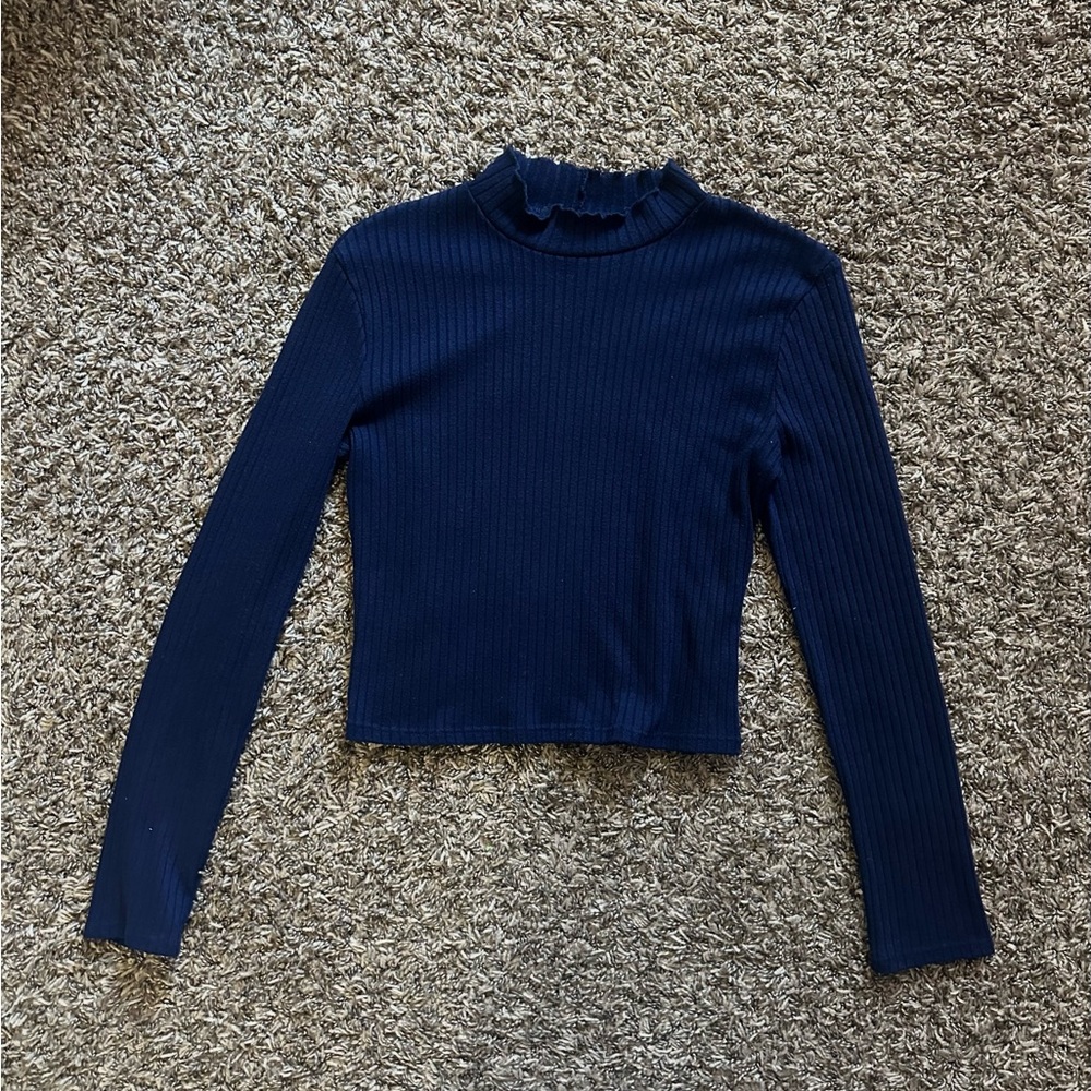 One Clothing Navy Long Sleeve Ribbed Top